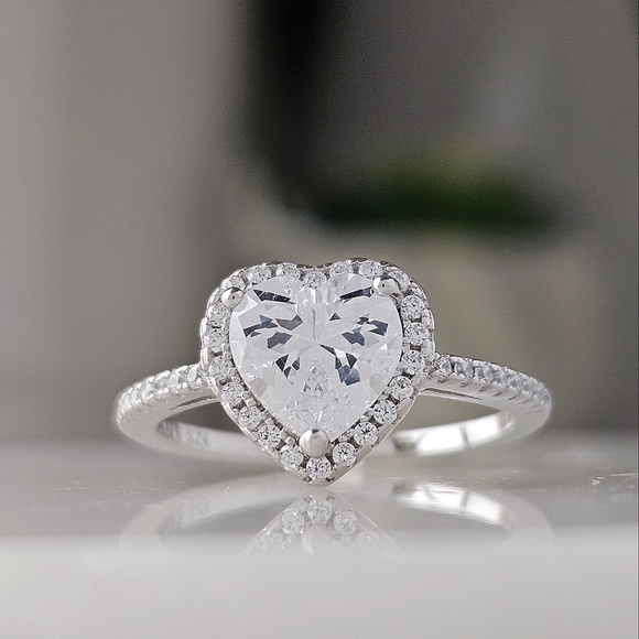 Elegant Heart Halo Ring, 925 Sterling Silver, Size Valentines Gift Charmed Aroma - Picture 4 of 9